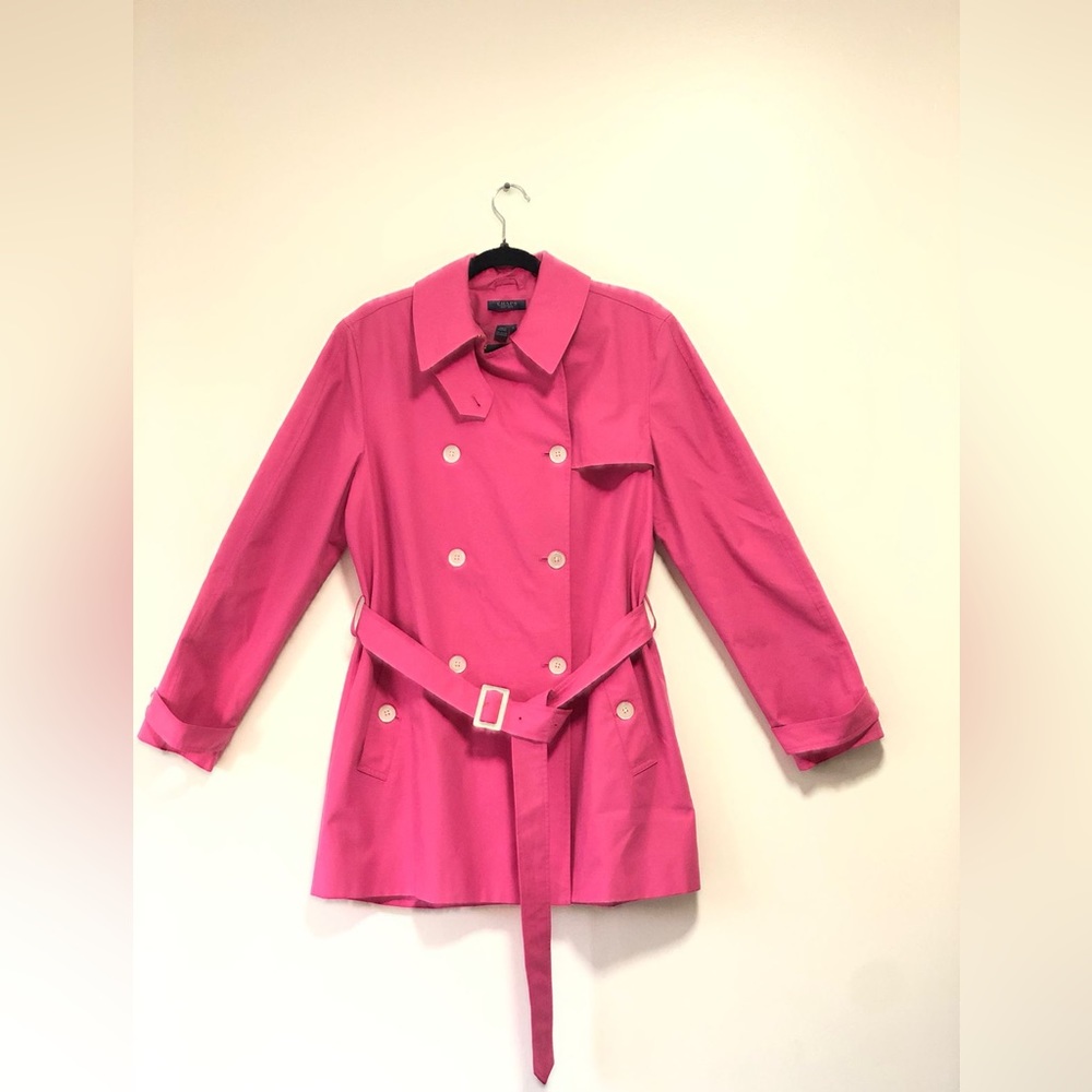 CHAPS, Trench Coat, raincoat, Mexican Neon Pink, size Large, w/ belt.